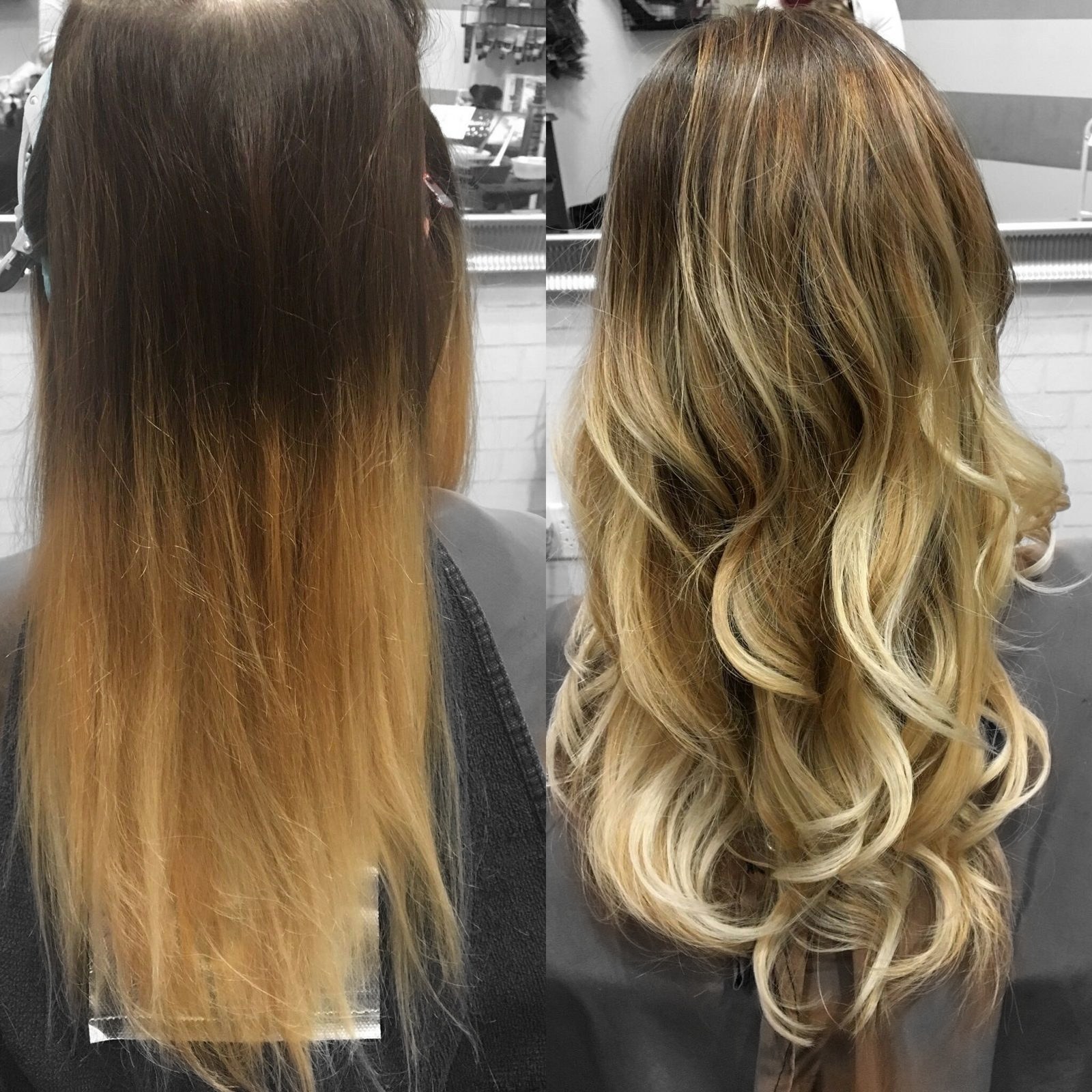 Before and after balayage highlights